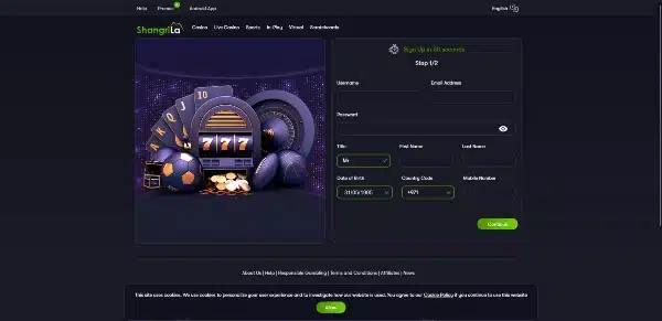 Enter Your Personal Details on Shangri-La Casino