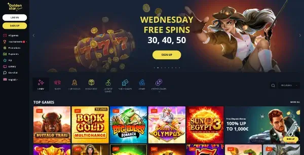 Visit the Golden Star Casino website and tap the yellow Sign Up button